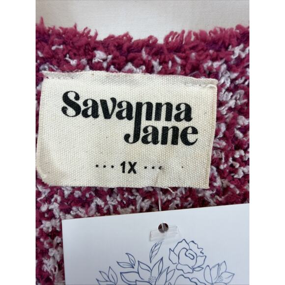 NWT Savanna Jane Deep Pink Aztec Patterned Open Long Cardigan #1425 Size 1X - Picture 7 of 7
